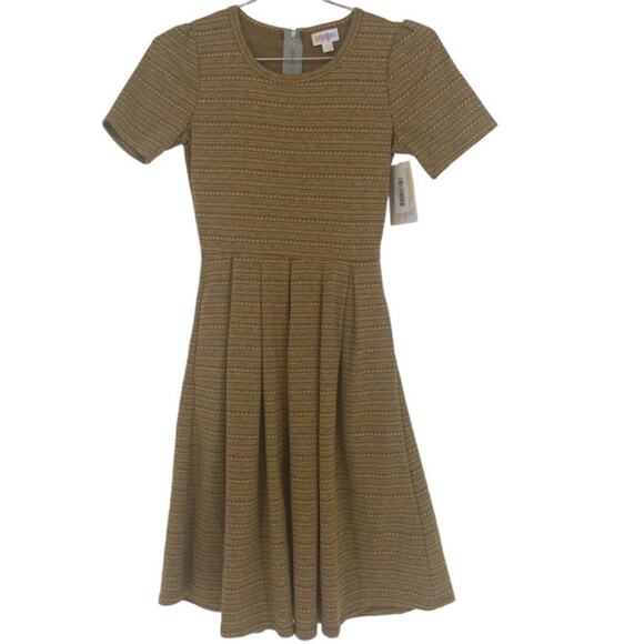 Lularoe Golden Color Allover Print Amelia Dress - Picture 3 of 7